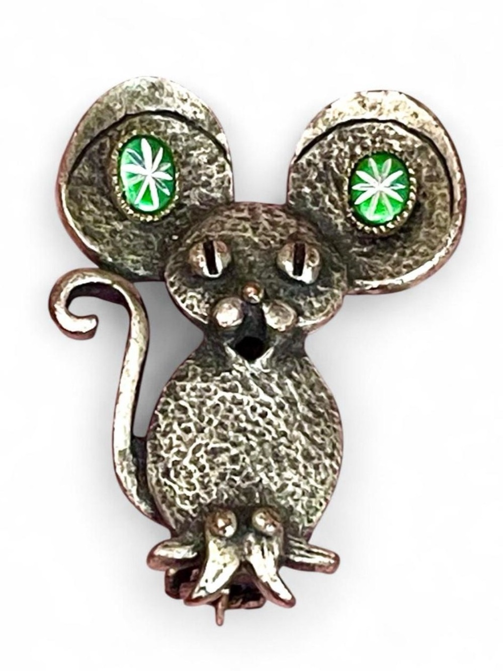 Vintage 1970s Torino-Style Pewter Mouse Brooch Pin Earring Holder Whimsical EUC - Picture 2 of 10